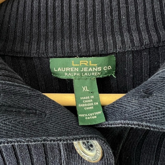 Ralph Lauren Navy Blue Ribbed Button-Up Sweater - Picture 3 of 4